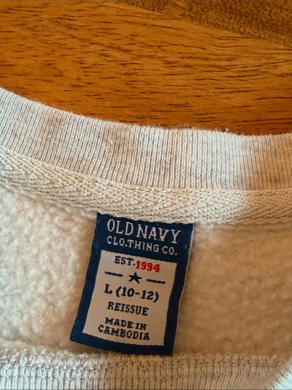 Old Navy Vintage Reissue Crewneck Sweatshirt in Cream with Red Logo